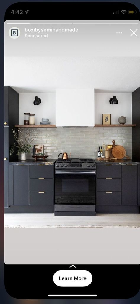 Kitchen Island With Cooktop, Floating Shelf Kitchen, Floating Kitchen Shelves, Range Wall, Kitchen Vent Hood, Kitchen Vent, Floating Shelves Kitchen, Black Kitchen Cabinets, Kitchen Images