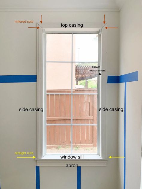 Window Trim Tutorial & Dining Room Update | One Room Challenge Week 3  DIY window casing, window trim, window framing, traditional window casing, tutorial Window Casing With Blinds, How To Do Window Trim, Window Casing Before And After, How To Trim Windows Interior, Window Trim Traditional, Traditional Window Trim Interior, Narrow Window Trim, Types Of Window Trim, Picture Frame Window Casing