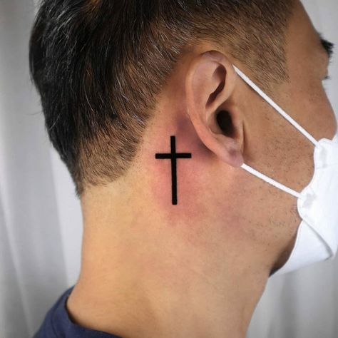 Cross Behind the Ear Tattoo Cross Behind The Ear Tattoo, Cross Tattoo Behind The Ear, Cross On Neck Tattoo, Tatoos Behind The Ear, Cross Neck Tattoo, Cross Tattoo Neck, Really Bad Tattoos, Have Faith In God, Holy Symbol