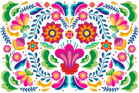 Diseño plano colorido fondo mexicano | Vector Gratis Otomi Art, Mexican Art Painting, Otomi Fabric, Mexican Otomi, Mexican Pattern, Mexican Fabric, Dishwasher Cover, Mexican Flowers, Mexican Embroidery