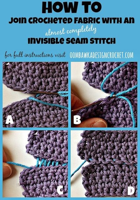 One of my favourite ways to join two pieces of crocheted fabric together is with an invisible seam stitch. I have also seen variations of this stitch referred to as a mattress stitch and a ladder s... Connect Crochet Pieces, How To Connect Two Crochet Pieces, Connecting Crochet Pieces, How To Do Crochet Stitches, How To Connect Crochet Pieces, Joining Crochet, Crocheting Tips, Seam Stitch, Knitting Hacks