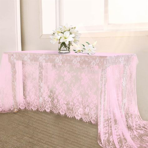 PRICES MAY VARY. Pink Lace Tablecloth: Pack of 2 lace table cloth measuring 60 by 120 inches (10 ft) and including 4 white ribbons. Suitable for use on rectangular or round tables. High Workmanship: Made of high-quality polyester lace fabic, soft touch, durable and reusable. Can use as table cloth, table runner, wedding arch or any other places you would like to decor. Embroidered Lace Tablecloth: With a classic floral design and scalloped edges. Perfect for wedding reception, birthday parties, Shabby Chic Party Decorations, Pink Fiesta Theme Party, Pretty In Pink Theme, Rectangle Wedding Tables, Baby Shower Outdoor, Outdoor Dinning Table, Wedding Bridal Table, Wedding Table Cloth, Pink Tablescape