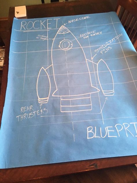 Space Dinner Theme, Large Rocket Ship, Space Camp Decorations, Diy Space Decor, Vbs Space Theme Decorations, Stellar Vbs 2023 Decorations, Space Decorations Galaxy, Rocket Blueprint, Vbs Stellar