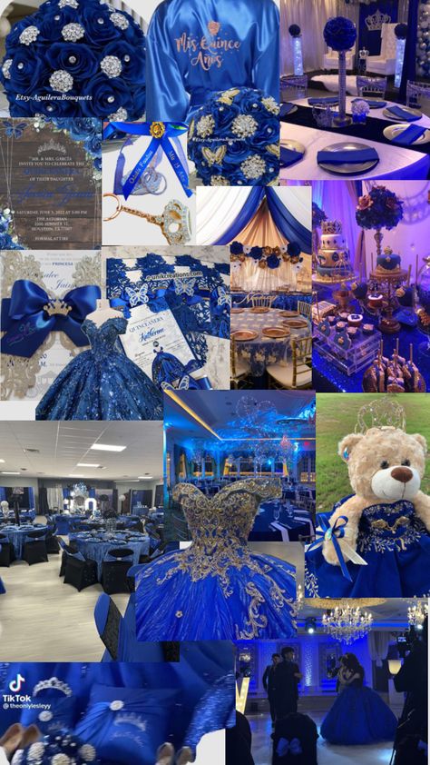 Royal Blue Quinceanera Ideas, Sweet 15 Decorations, Royal Blue Quinceanera Theme, Blue Quinceanera Ideas, Quinceanera Checklist, Blue Quinceanera Theme, Quinceanera Venue, Royal Blue Quince, Royal Blue Quinceanera