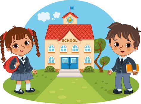 Two children going to the school vector ... | Premium Vector %23Freepik %23vector %23kids-clipart %23kids-book %23girl-clipart %23kids-cartoon Cool Drawings Easy, Family Picture Cartoon, Drawing Ideas Step By Step, Hello Cartoon, Hair Drawing Reference, Animal Masks For Kids, School Vector, Kids Going To School, Easy Drawing Ideas