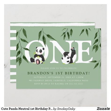 Neutral 1st Birthday Party, Panda Birthday Party, Boys Birthday Party Ideas, Simple Birthday Party, Cute Birthday Party, Panda Birthday, Panda Party, 1st Birthday Party Invitations, Girl 1st Birthday