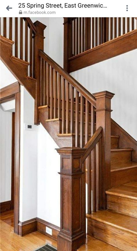 Craftsman Stairs, Wooden Staircase Railing, 1900s House, Craftsman Staircase, Wooden Railing, Craftsman Interior Design, Wood Railings For Stairs, Wooden Staircase Design, Craftsman Interiors