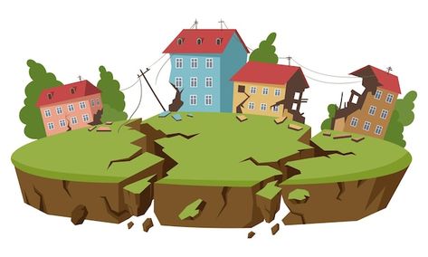 Cartoon earthquake natural disaster eart... | Premium Vector #Freepik #vector #cartoon-street #street #street-illustration #building-cartoon Earth Crust, Writing Paper Printable Stationery, House Cartoon, Writing Paper Printable, Flat Vector Illustration, Natural Disaster, Logo Psd, House Illustration, Technology Icon