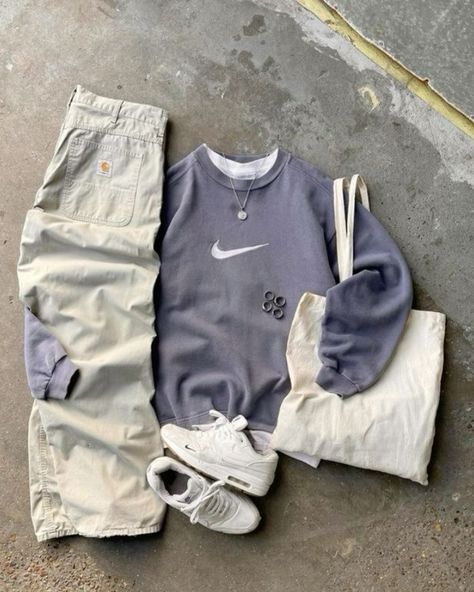 Cool Outfits Tomboy, Men Nike Style, Tomboy Smart Outfits, White Shoes Outfit Men, Men Sweatshirt Outfit, Men In Sweatpants, Nike Fits, Trendy Boy Outfits, Streetwear Mode