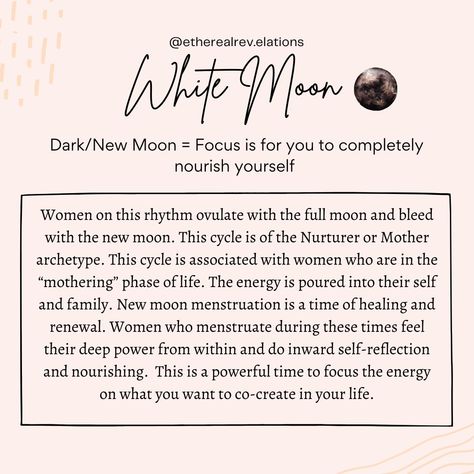 White Moon Menstrual Cycle, White Moon Cycle Period, New Moon Menstrual Cycle, White Moon Cycle, Infradian Rhythm, Feminine Cycle, Cycle Health, Cyclical Living, Goddess Magick