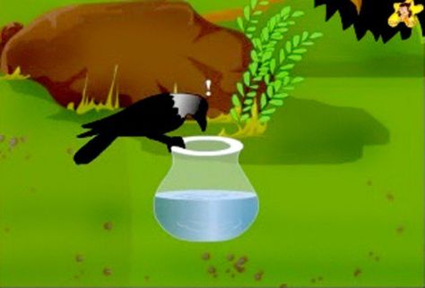 The thirsty crow finds the water, but it's too low in the pot. Shiv Ji Photo, Moral Story In English, Crow Story, Don't Touch My Phone Wallpapers Cute, Morning Background, Story With Pictures, Picture Story Writing, Thirsty Crow, Picture Story For Kids