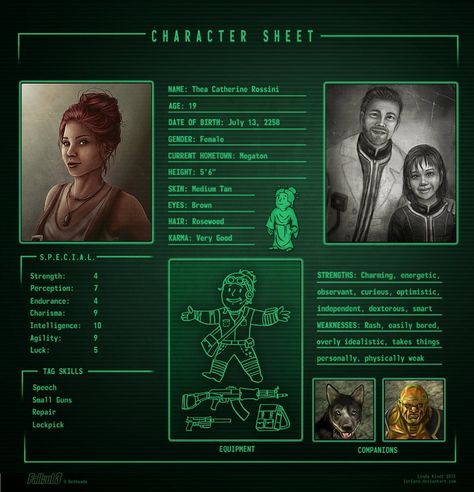 Character Sheet Fallout Facts, Fallout Character, Rpg Character Sheet, Fallout Oc, Fallout Rpg, Fallout Fan Art, Creative Writing Classes, Lone Wanderer, Top Video Games