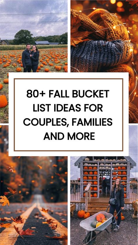 Fall is one of my favorite times of the year, but it can also be a little tricky to navigate. The days start getting shorter, and the air turns crisp, reminding us that winter is close. A good way to get around that is by having a fall bucket list ready to go. So here are 80+ Fall Bucket List Ideas that are perfect for September, October and November. Autumn Family Bucket List, Couples Fall Bucket List, November Bucket List Ideas, Fall Bucket List For Adults, Fall Bucket List 2024 Couples, Things To Do In October Bucket Lists, October Bucket List Ideas, October Bucket List For Couples, Fall Family Bucket List