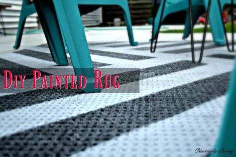 I searched high and low for a rug that I liked. I didn’t even see one outside of my price range that called my name.  So, I took matters into my own hands and d… Painted Outdoor Rug, Painted Rugs, Painted Deck, Diy Floors, Neat Furniture, Large Outdoor Rugs, Diy Rugs, Deck Bar, Porch Floor