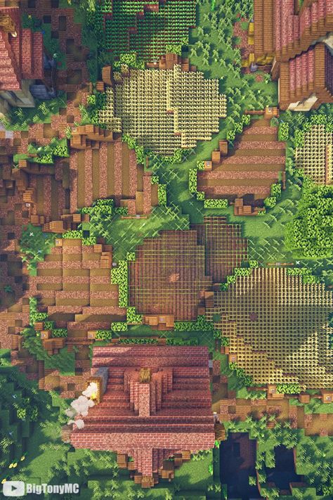 Farmland Minecraft Ideas, Minecraft Farm Inspiration, Minecraft Farmland Ideas, Minecraft Farm Building, Minecraft Farming Village, Villager Farm Minecraft, Minecraft Villager Farm, Custom Minecraft Village, Minecraft Mountain Village