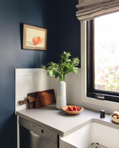 An Amazing Kitchen Painted in Farrow & Ball Stiffkey Blue Stiffkey Blue Kitchen, Farrow And Ball Stiffkey Blue, Blue Kitchen Paint, Graphic Tile, Blue Kitchen Walls, Graphic Tiles, Blue Kitchen Island, Stiffkey Blue, Art Goals