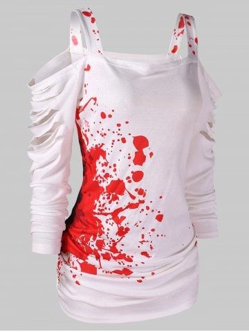 Halloween Cold Shoulder Blood Splatter T-Shirt - WHITE - 2XL Blood Splatter, Cheap T Shirts, Long Winter, Own It, Trendy Tshirts, Casual Street Style, Winter Casual, Street Styles, Cute Tops