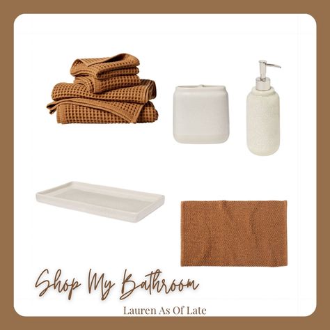 White And Brown Bathroom Decor, Brown Towels Bathroom, Rust Bathroom Decor, Cream And Brown Bathroom, Towel Bathroom Ideas, Stairs Basement, Brown Bath Towels, Target Bathroom, Tan Bathroom