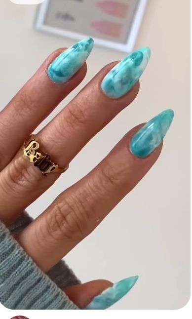 Marble Nails Summer Vibes, Aqua Marble Nails, Avatar Inspired Nails, Blue Marble Nails, Galaxy Nails, Pretty Nail Art, Marble Nails, Blue Marble, Nail Art Ideas