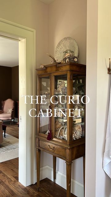 Gwen Hefner, The Makerista on Instagram: "Let’s bring back - CURIO CABINETS! I love to collect, but I’m not a huge fan of clutter…or dusting! Glass cabinets allow me to enjoy my treasures without having to maintain them or feel as visually stimulated. It’s easy to think of the Precious Moments stuffed ones of the 90s, but natural curiosities, a collection of busts, even vintage trophies - everything looks more special and contained behind glass. This one has shells we’ve collected from different beaches, bugs we’ve found or friends have given us, and other found objects - like antlers and shell boxes I pulled out of a barn in France. I look forward to adding more things from our land over the years too. Do you have a cabinet of treasures? #curiocabinet #treasurecabinet #curiosities #curios Repurpose Curio Cabinet Ideas, Vintage Trophies, Antique Curio Cabinet, Furniture Repurposing, Office Redo, Curio Cabinets, Glass Cabinets, Natural Curiosities, Curio Cabinet