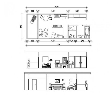 Bedroom section and plan 2d view layout file in autocad format Sectional Elevation Of Bedroom, Sections In Architecture, How To Draw Section From Plan, Interior Plans Layout, Bedroom Section Drawing, Plan Elevation Section Of House, Interior Section Drawing, Section And Plan, Bedroom Section