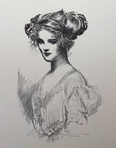 THE DEBUTANTE | Charles Dana Gibson (C.1909) Victorian Debutante, Artist Hands, Charles Dana Gibson, Dana Gibson, Gibson Girl, Ink Drawings, Portrait Sketches, Victorian Art, Sketch Painting