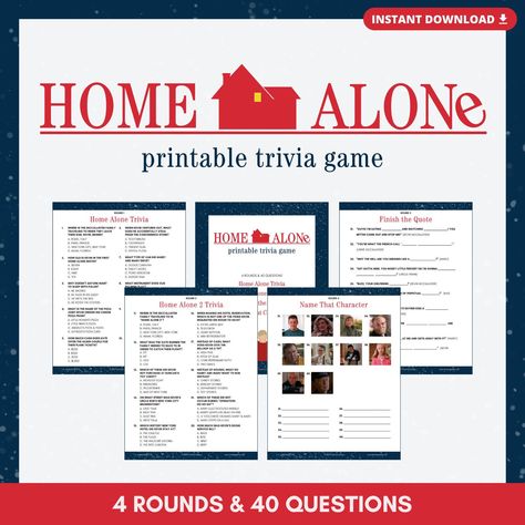 Home Alone Trivia Game: 40 Questions & 4 Rounds for your Holiday Party! Print and play today!  #homealone #trivia Home Alone Christmas Party Games, Home Alone Activities, Home Alone Trivia, Home Alone Party Ideas, Home Alone Christmas Party, Home Alone Party, Christmas Party With Friends, Trivia Questions For Kids, Best Holiday Movies