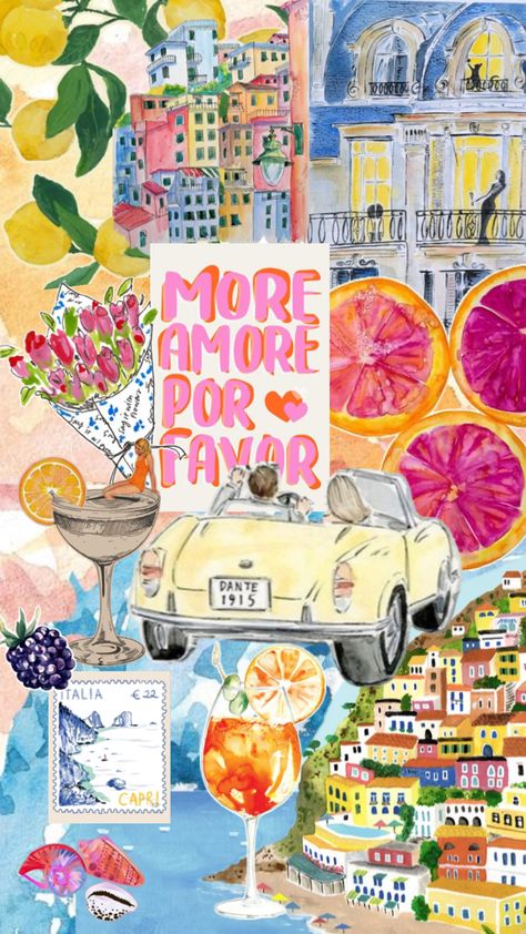 A collage of Europe, aperol spritz, lemons, Amalfi coast and more Cute Summer Wallpapers, Preppy Wallpaper, Phone Wallpaper Patterns, New Wife, Lindsay Lohan, Cute Patterns Wallpaper, Pretty Wallpaper Iphone, Art Collage Wall, Summer Wallpaper