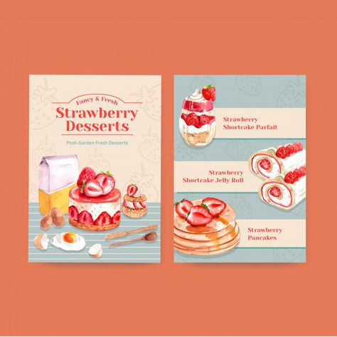 Cute Menu Ideas Design, Dessert Design Ideas, Dessert Menu Design Ideas, Cute Menu Design, Cafe Poster Design, Strawberry Baking, Free Templates Download, Menu Design Ideas, Baking Design