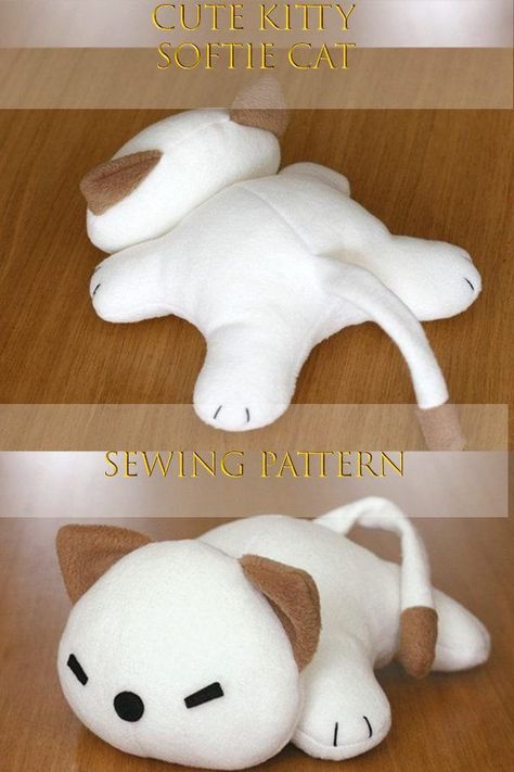 Cute Kitty Softie Cat sewing pattern. Are you and your children big fans of soft plushy toys? Now with the Cute Kitty Soft Cat sewing pattern, you can make your own cute kitten! A very hugable softie toy, and very adorable too! This is an easy beginner sewing pattern, that comes in lots of languages. It uses fleece for the body and felt for the eyes and nose. #SewModernKids Stuffed Animal Patterns Free Templates Cat, Snoopy Sewing Pattern, Easy Sewing Plush, Cat Sewing Pattern Free Stuffed Toys, Cat Soft Toy Pattern Free Sewing, Cat Plushie Pattern Free, Easy Plushies Diy Free Sewing, Sewing Cat Pattern, Cat Stuffed Animal Pattern Free Sewing