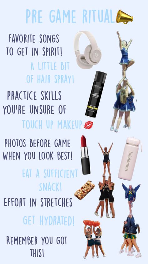 What to remember before a game or competition #cheer #sidelinecheer #competition Day Checklist, Competition Cheer, Sideline Cheer, Cheerleading Quotes, Cheer Competition, All Star Cheer, Competitive Cheer, Photo Makeup, Dance Teams