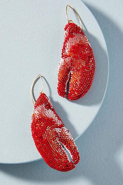 Lobster Jewelry, Stylish Jewelry Accessories, Red Coral Earrings, Mignonne Gavigan, Beaded Bib Necklace, Bead Embroidery Jewelry, Coral Earrings, Hand Embroidery Designs, Bead Jewellery