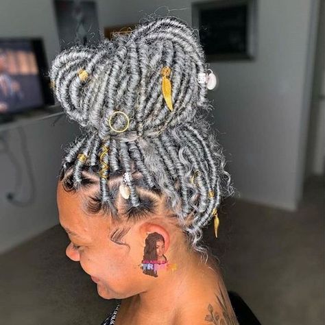 Grey Faux Locs, Grey Hair Braids, Hair Jewelry For Braids, Funky Hair, Beautiful Gray Hair, Faux Locs Hairstyles, Goddess Locs, Braids Locs, Hairstyles Braided