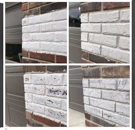 70s Brick Home Exterior Makeover, How To Paint Outside Brick On House, Painting White Brick Exterior, Painting Red Brick House White, White Wash Brick Porch, Update Red Brick House Exterior, Lime Washing Brick Exterior, Painting Over Brick Exterior, Home Exterior Makeover Brick