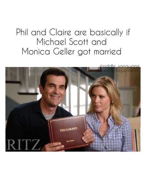 Phil Dunphy and Claire Dunphy. Claire Dunphy. Phil Dunphy. Monica Geller. Michael Scott. Friends. Modern Family. Phil And Claire Dunphy, Clair Dunphy, Claire Dunphy, Phil Dunphy, Monica Geller, Michael Scott, Iconic Movies, Modern Family, Got Married