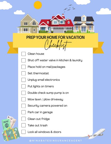 Keeping your home safe while you’re away can be a stressful time. With this pre-vacation list of things to check off before your next vacation you can be sure you’ll return to an intact home. Prep Checklist, House Checklist, Vacation List, Vacation Checklist, Clean Garage, Water Valves, Sump Pump, List Of Things, Cruise Tips