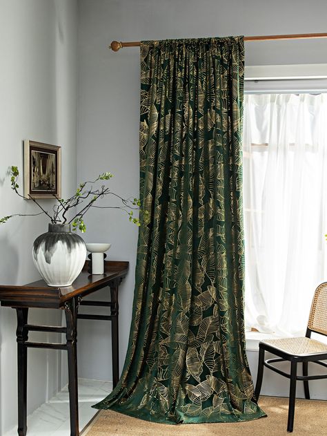 Green Bohemian Collar  Polyester Plants  Embellished  All Seasons Window Treatments Block Out Curtains, Living Room Decor Curtains, Green Curtains, Living Room Green, Velvet Curtains, Printed Curtains, Curtain Decor, Curtains Bedroom, Curtains Living Room