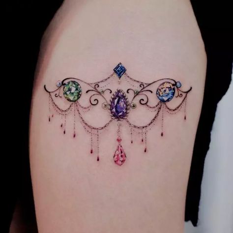 Cute Tattoo Design, Best Female Tattoos, Chandelier Tattoo, Cuff Tattoo, Fatloss Transformation, Exercise Lifestyle, Gem Tattoo, Tattoos To Cover Scars, Jewel Tattoo