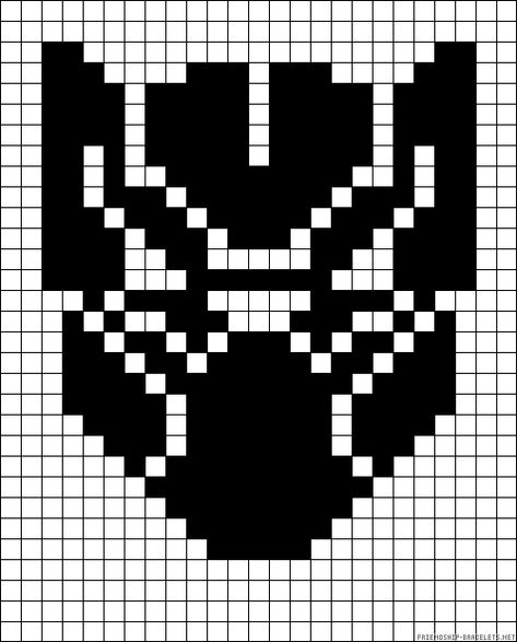 transformers, mask, face, shield, black, panther, marvel, avengers.  A65229 - friendship-bracelets.net Black Panther Perler Bead Patterns, Black Panther Cross Stitch Pattern, Black Panther Cross Stitch, Black Panther Perler Beads, Black Pixel Art, Transformers Mask, Crochet Marvel, Pixel Art Black, Black Panther Hat