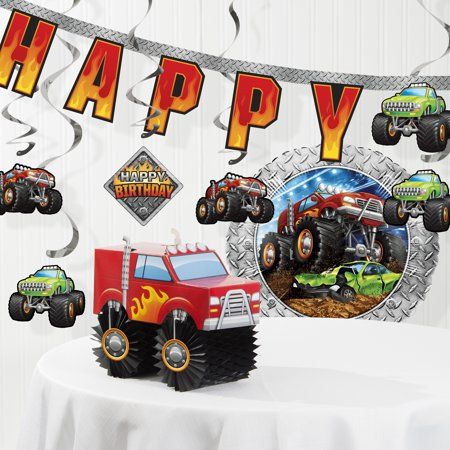 Monster Truck Party Decorations, Monster Truck Rally, Monster Truck Birthday Party, Monster Truck Theme, Hotwheels Birthday Party, Truck Birthday Party, Hot Wheels Birthday, 6 Birthday, Monster Truck Party