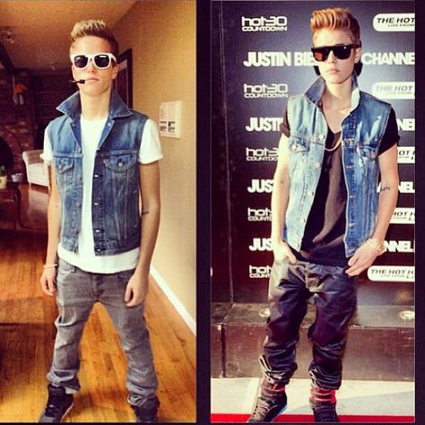 Justin Bieber Justin Bieber Halloween Costume, Justin Bieber Costume, Music Through The Decades, Rhyme Without Reason, Justin Bieber Party, Hoco Spirit Week, Celeb Halloween, Pop Star Costumes, Last Minute Diy Costumes