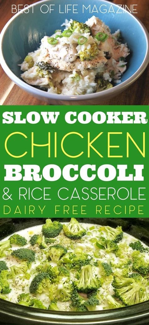 Dairy Free Crockpot Meals, Slow Cooker Chicken Broccoli, Crockpot Dairy Free, Chicken Broccoli And Rice Casserole, Chicken Recipes Dairy Free, Broccoli And Rice Casserole, Broccoli And Rice, Dairy Free Recipes Dinner, Chicken Broccoli Rice Casserole