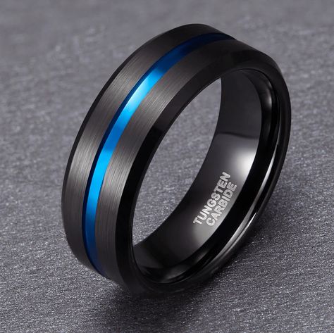 8mm Blue Centre Groove Black Brushed Tungsten Mens Ring   Every purchase helps save elephants and rhinos. 🐘🦏💕 Special Gifts For Him, Commitment Rings, Masonic Ring, Tungsten Mens Rings, Mens Engagement, Tungsten Carbide Rings, Princess Cut Rings, Tungsten Ring, Mens Wedding Rings