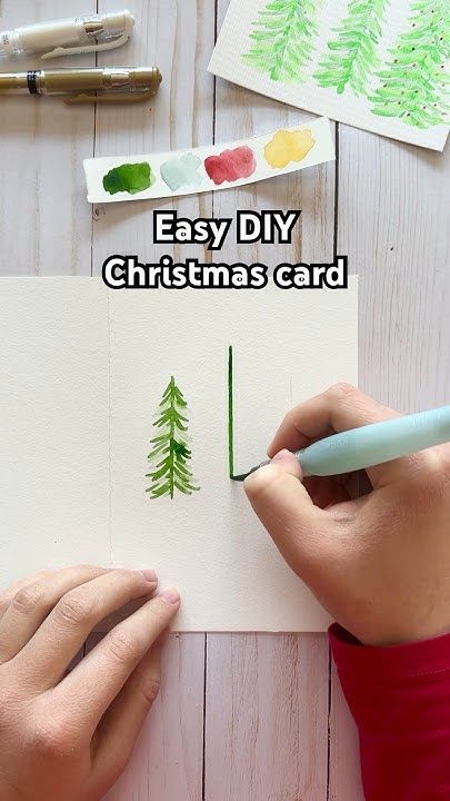 Easy watercolor Christmas card idea #watercolorart #diycard #christmascards #christmaspainting Easy Watercolor Xmas Cards, Hand Painted Christmas Cards Diy, Hand Painted Watercolor Christmas Cards, Simple Hand Painted Christmas Cards, Watercolor Christmas Trees Tutorial, Easy Watercolor Ideas For Beginners Christmas, Watercolour Christmas Card Easy, Christmas Watercolor Cards Easy, Easy Christmas Card Painting