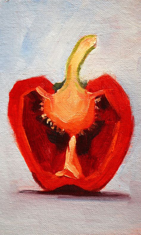 Gcse Art Sketchbook, Blue Wall Decor, Still Life Oil Painting, Buy Wall Art, Minimalist Painting, Fruit Art, Small Paintings, Red Pepper, Kitchen Art