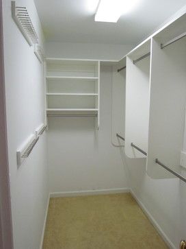 5x5 Storage & Closets Design Ideas, Pictures, Remodel and Decor Long Narrow Closet, Narrow Closet Organization, Narrow Walk In Closet, Walk In Closet Layout, Small Master Closet, Small Closet Design, Narrow Closet, Master Closet Design, Small Walk In Closet