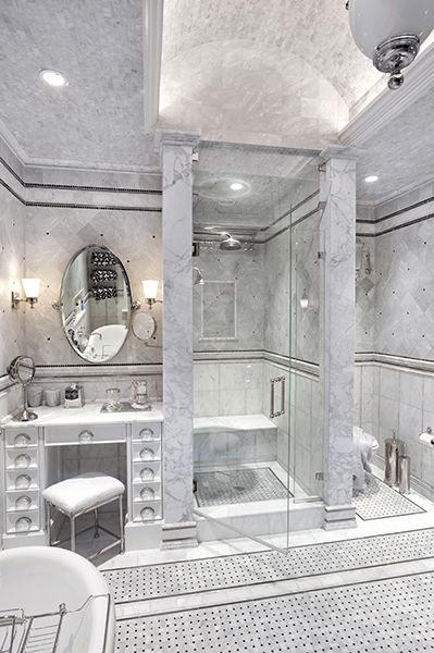 Carrara Basketweave Mosaic Marble Shower Tile, Basket Weave Tile, Bathroom Gallery, Marble Showers, Creative Bathroom, Bathroom Ceiling, Shower Surround, Shower Tile Designs, Dream Bathrooms