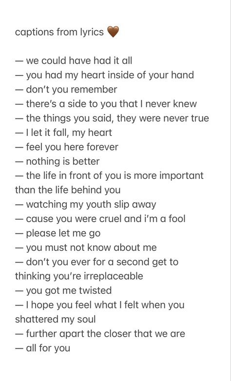 instagram captions / song lyrics / ig quotes / citations English Songs Captions For Instagram, Song Lyric Instagram Bios, Ig Captions From Songs, English Song Captions For Instagram, Love Songs Captions Instagram, Lyrical Username For Instagram, Asthetic Song Lyrics Caption, Song Captions For Pictures Of Yourself, Song Lyric Quotes For Instagram Captions