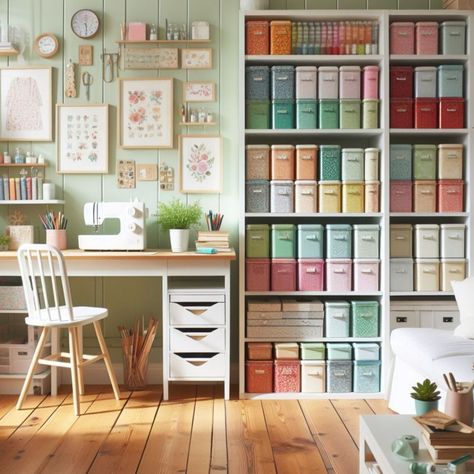 Craft Room Colour Schemes, Craft Room Colors, Craft Room Color Scheme, Rainbow Office Decor, Craft Room Set Up, Office And Craft Room Combined, Ikea Essentials, Organizing A Craft Room, Room White Furniture