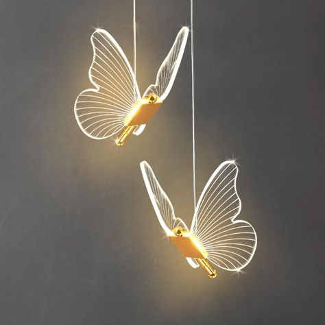 GUANSHAN 2 PCS Butterfly Bedside Pendant Light with Long Line, Light Luxury Acrylic Butterfly Chandelier Dining Room Pendant Lighting Stair Light Art Chandelier, 12W, 3 Lighting Stair Lighting Pendant, Dining Room Pendant Lighting, Bedside Pendant Lights, Butterfly Chandeliers, Art Chandelier, Chandelier Dining Room, Acrylic Butterfly, Dining Room Pendant, Stair Lighting